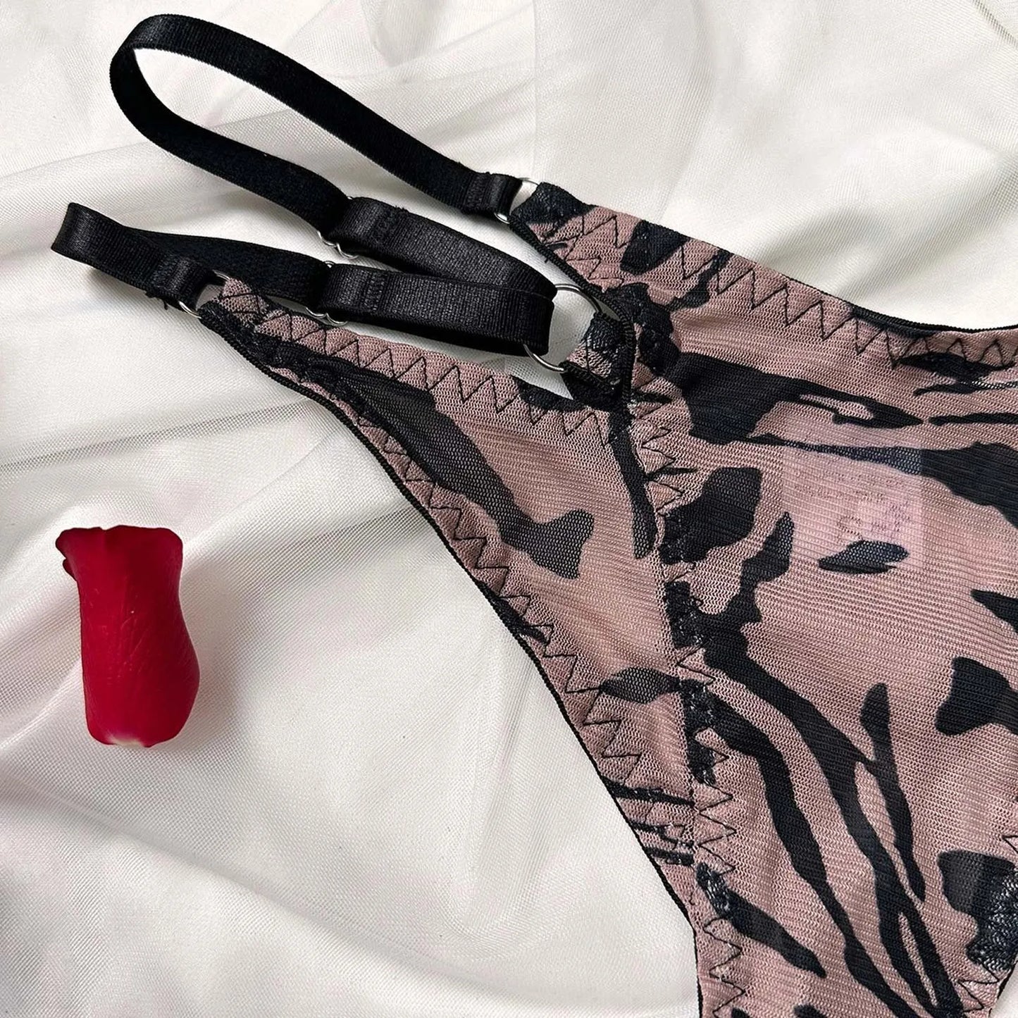 Women's Sexy Lingerie European And American Style Comfortable Push Up Padded Bra Double Lace Up Print Hollow Triangle Panty