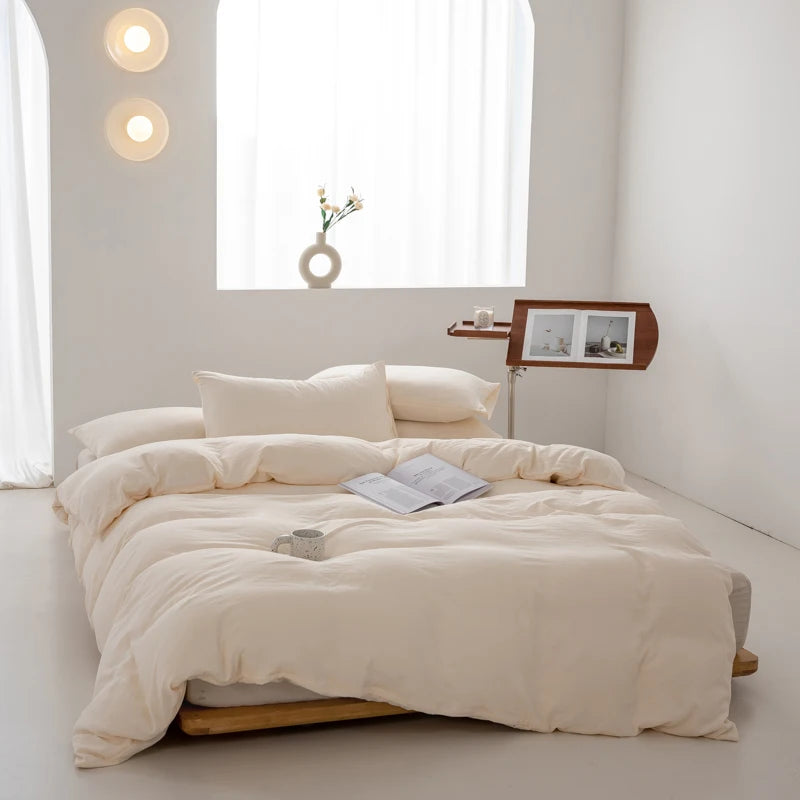 Japanese Washed Cotton Soft Bedding Set Duvet Cover with Pillowcases Bedclothes Comforter covers Sets Solid color Home Textile