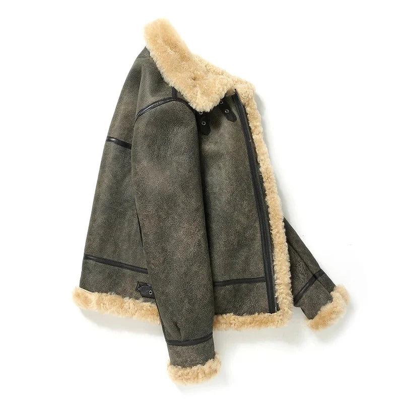 100% Natural Sheepskin Leather Jacket Winter Coat Real Fur Warm Explosive Style Sherpa Men's Large Motorcycle Fashion