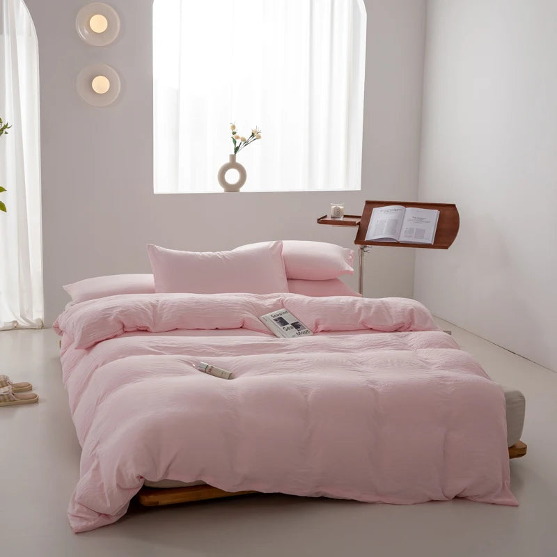Japanese Washed Cotton Soft Bedding Set Duvet Cover with Pillowcases Bedclothes Comforter covers Sets Solid color Home Textile