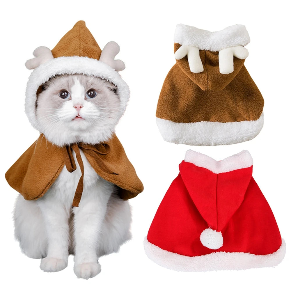 Winter Cat Costume Santa Cosplay Funny Transformed Cat Dog Pet Christmas Cape Dress Up Clothes Red Scarf Cloak Props Decoration
