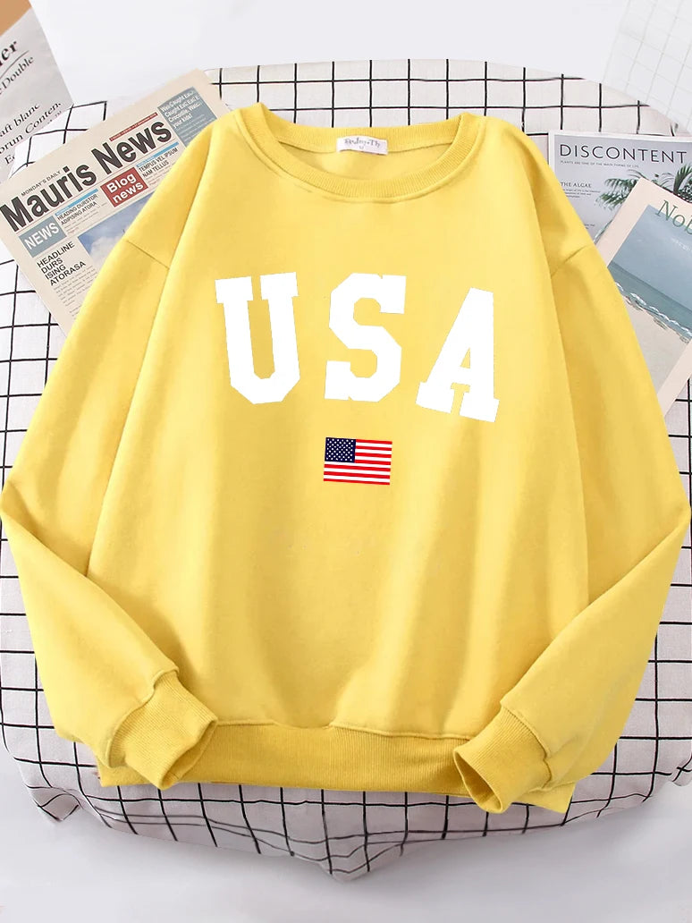 Usa American Flag Patriotic Street Hoody Women simple Oversize Sweatshirt Street All-match Clothing Hipster S-XXL Female Tops