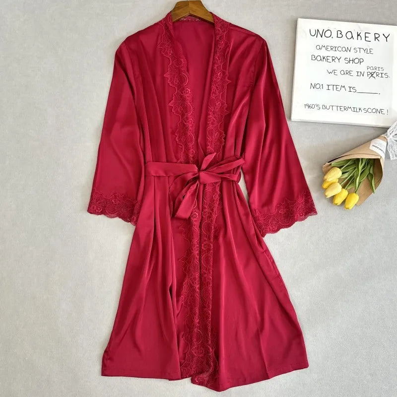 Wedding Bridesmaid Team Pajamas Set Lace Patchwork Home Clothes Ice Silk Pyjamas Suit Women Sleepwear Sexy Cami Top&pants