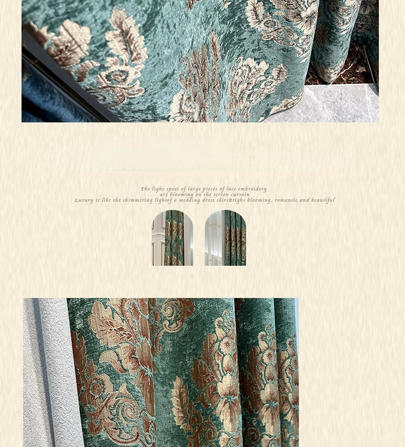 Red Gilded Jacquard Thickened Chenille Patched Curtains for Living Room Bedroom French Window Villa Customization Valance