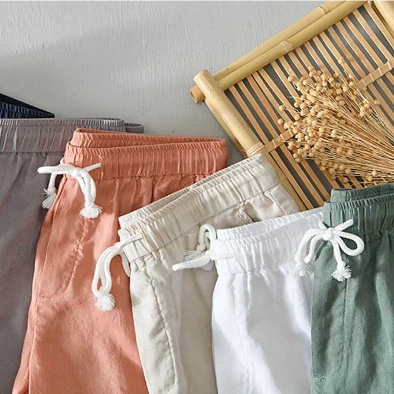 Summer New Simple 100% Linen Shorts for Men Clothing Solid Color Streetwear Men Pants B8103