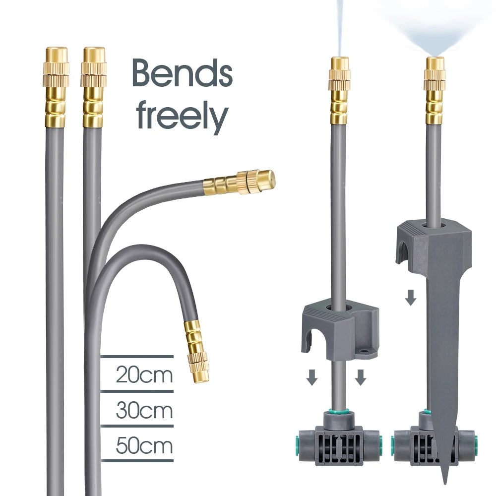 20cm Flexible Brass Nozzle Automatic Misting Watering System Quick Connect Spray Cooling Kit for Garden Balcony Plant Nebulizer
