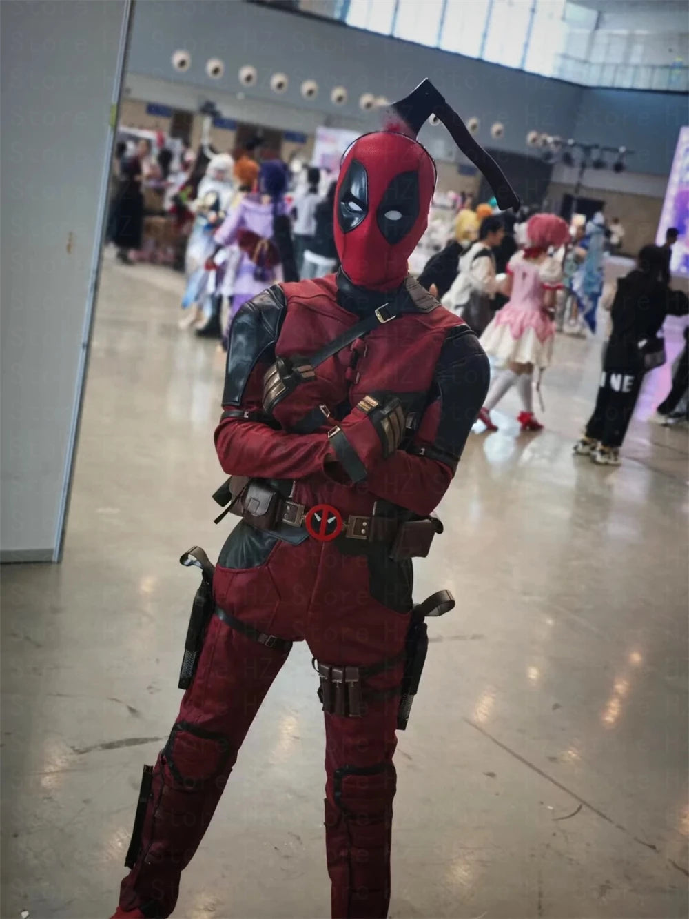 Marvel Deadpool Mask with 3D Screen Printed Fabric & 1 Pair of Magnetic Normal Eyes Halloween Cosplay Costume for Birthday Gift