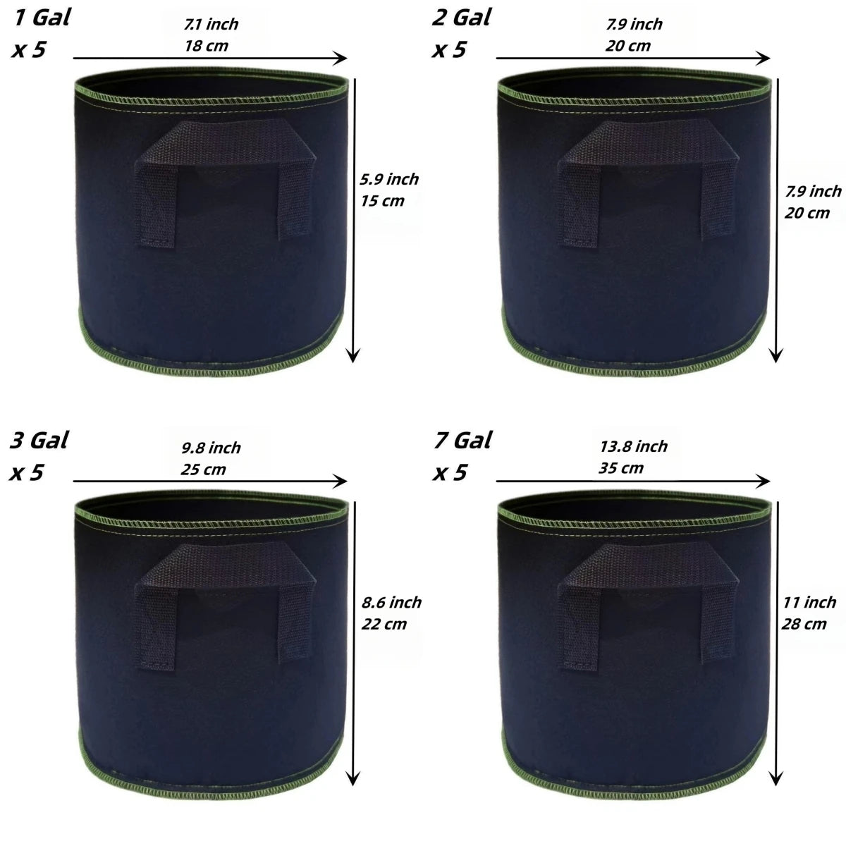 5Pcs 1/5/7/10/15/20 Gallon Planting Bucket Planting Bag Seedling Bag Handles Grow Bag Fabric Garden Potato Planting Pots