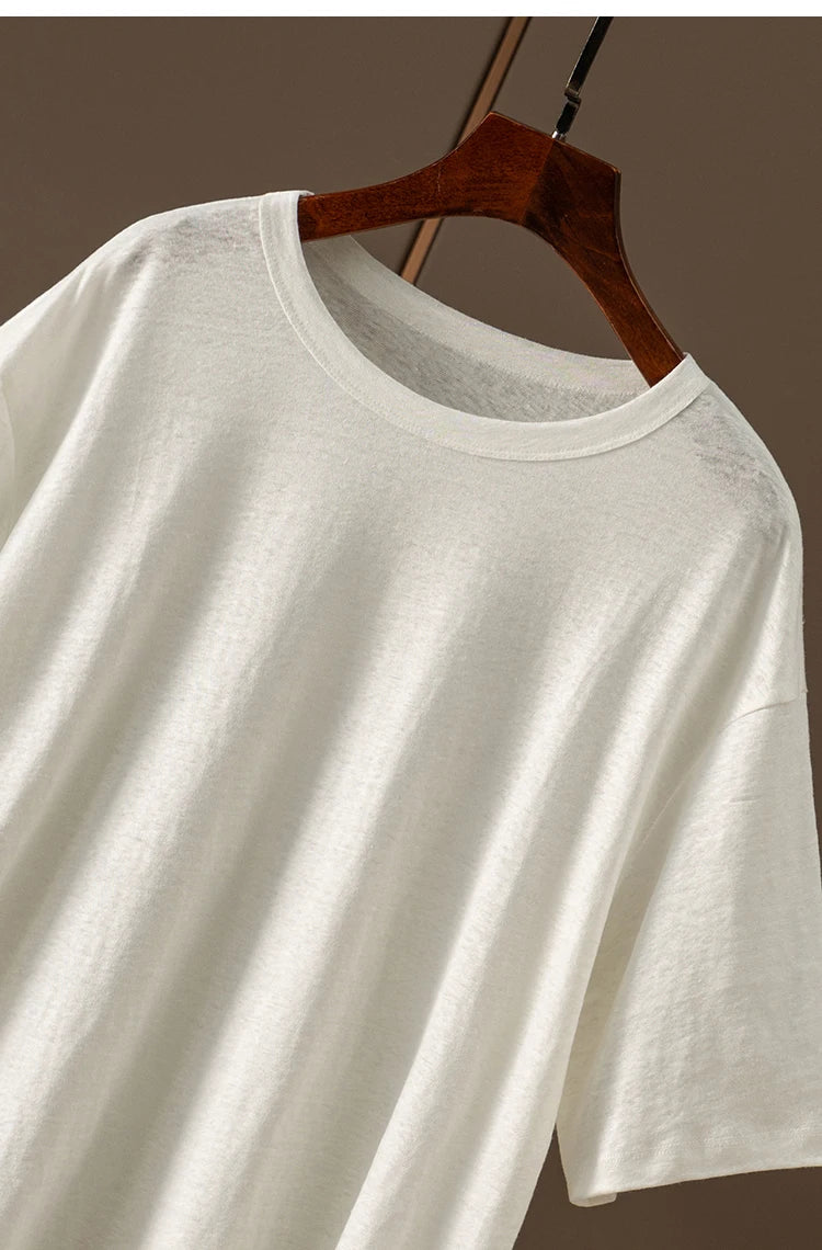 100%  Linen Knitted High-quality Casual Loose Round Neck Short-sleeved T-shirt Women Short Sleeve Shirts for Women