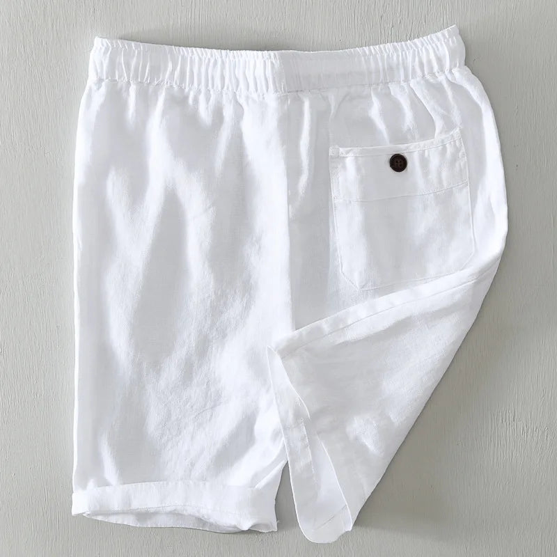 Summer New Simple 100% Linen Shorts for Men Clothing Solid Color Streetwear Men Pants B8103
