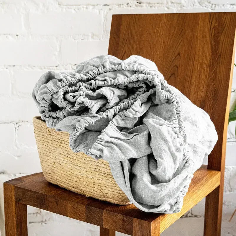 100% Linen Fitted Bed Sheet Mattress Cover Natural Washed French Flax Soft Natural Breathable Deep Pockets Farmhouse Bedding