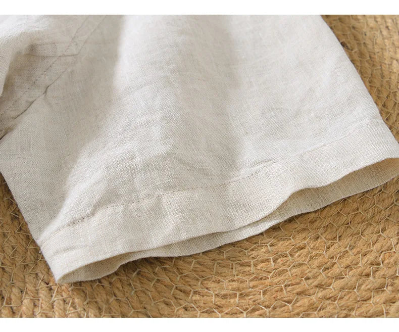 Summer New 100% Linen Short Sleeve T Shirt for Men Casual Thin Solid Color Slim Men Clothing BL998