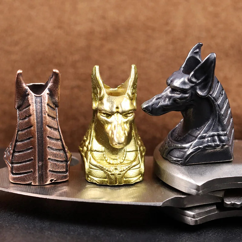 Ancient Egypt Death God Anubis Jackal Head Brass EDC Knife Beads DIY Paracord Woven Lanyard Pendants Jewelry Outdoor Accessories