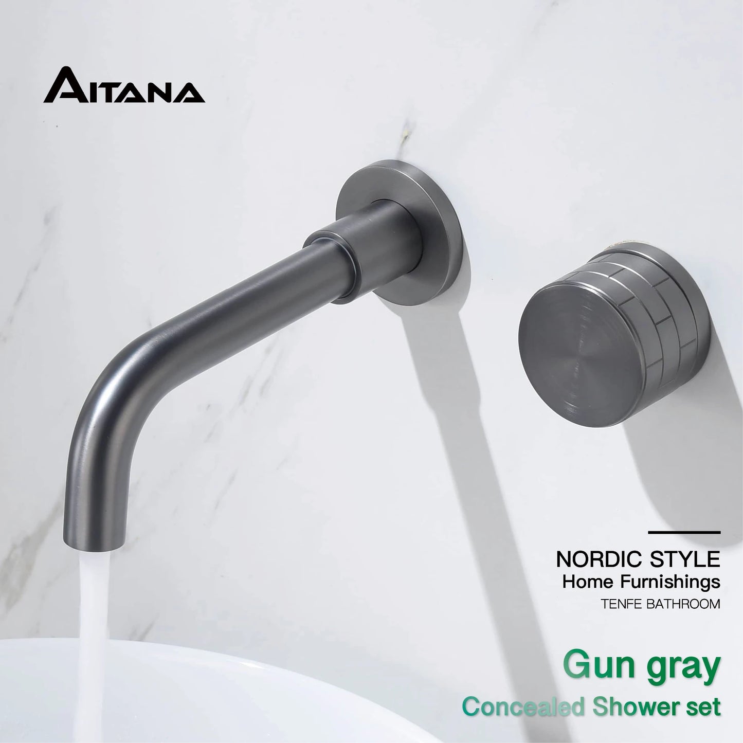 Luxury gun gray brass bathroom faucet single handle, 2-hole cold and hot dual-control wall-type design basin faucet