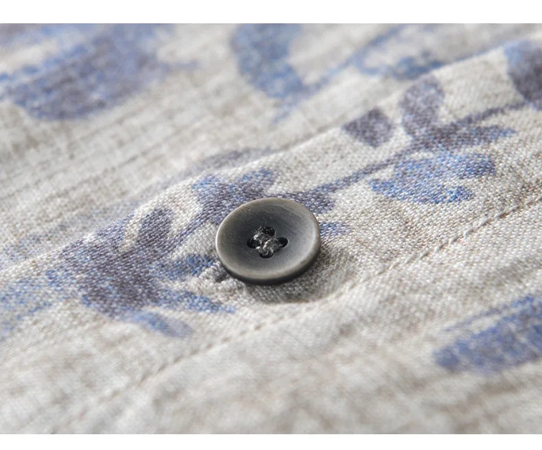 Summer New Printed 100% Linen Short Sleeve Shirts for Men Slim Thin Streetwear Men Clothing BL996