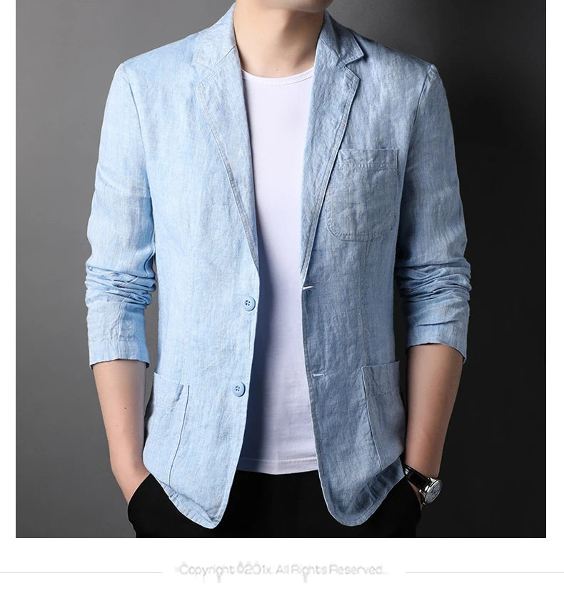 Spring Summer 2024 new high-quality men's fashion handsome linen suit Thin men's coat fabric composition 100% linen  blazer