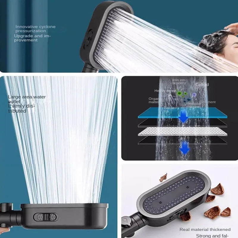 High Pressure Shower Head 3 Modes Adjustable Showerheads with Hose Water Saving One-Key Stop Spray Nozzle Bathroom Accessories