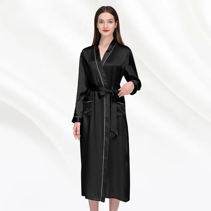 19Momme 100% Mulberry Silk Bridal Robe Soft Night Gown Belt Long Sleeve Luxury Dressing Gown Wedding Bathrobes Pure Silk Robe