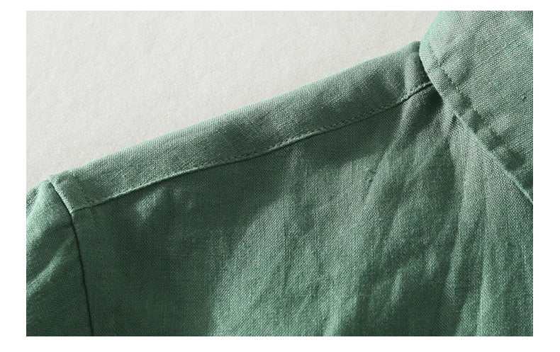 923 100% Linen Men's Summer Fashion Shirt High Quality Solid Color Simple Casual Short Sleeve Blouses Basic Thin Breathable Tops