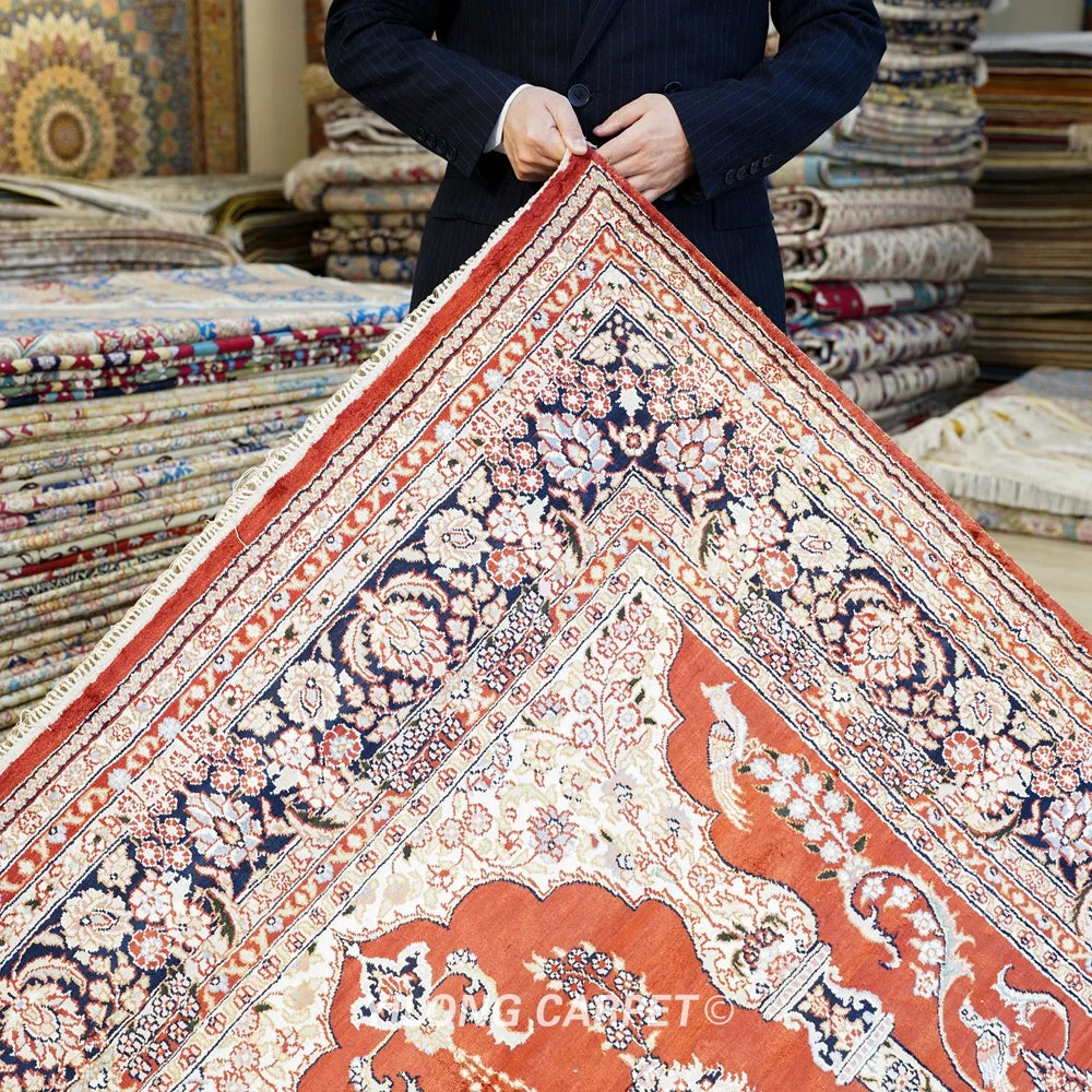 152x244cm Luxurious Living Room Decoration Silk Carpet Persian Handmade Red Best Oriental Rugs (ZW045M)