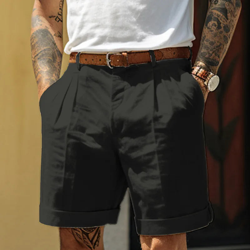 2024 America and Europe Style Casual Linen Beach Shorts Men's Stand Pocket Classic Basic Shorts Khaki White Soft Half Pants New