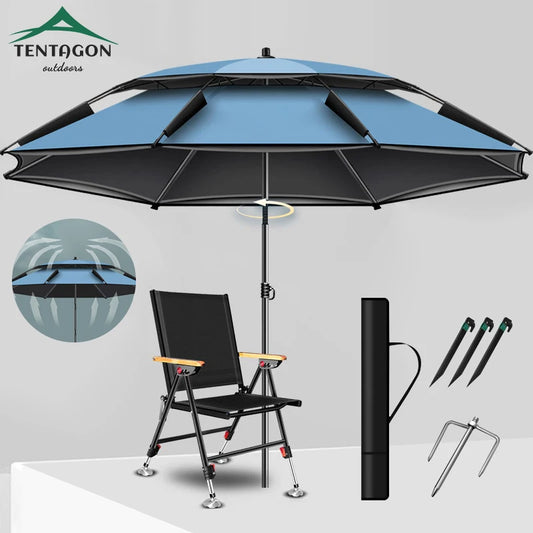 2.0-2.4M Double-Layer Fold Parasol Fishing Umbrella Outdoor Camping Umbrella for Beach Garden Parasol Windproof Umbrella Shade