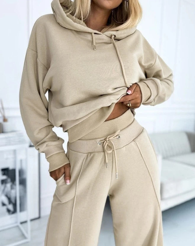 2 piece sets women outfit 2025 new in matching sets Fake Two Piece Hoodie pullover & Wide Leg Pant Set Casual Sports Pants Set