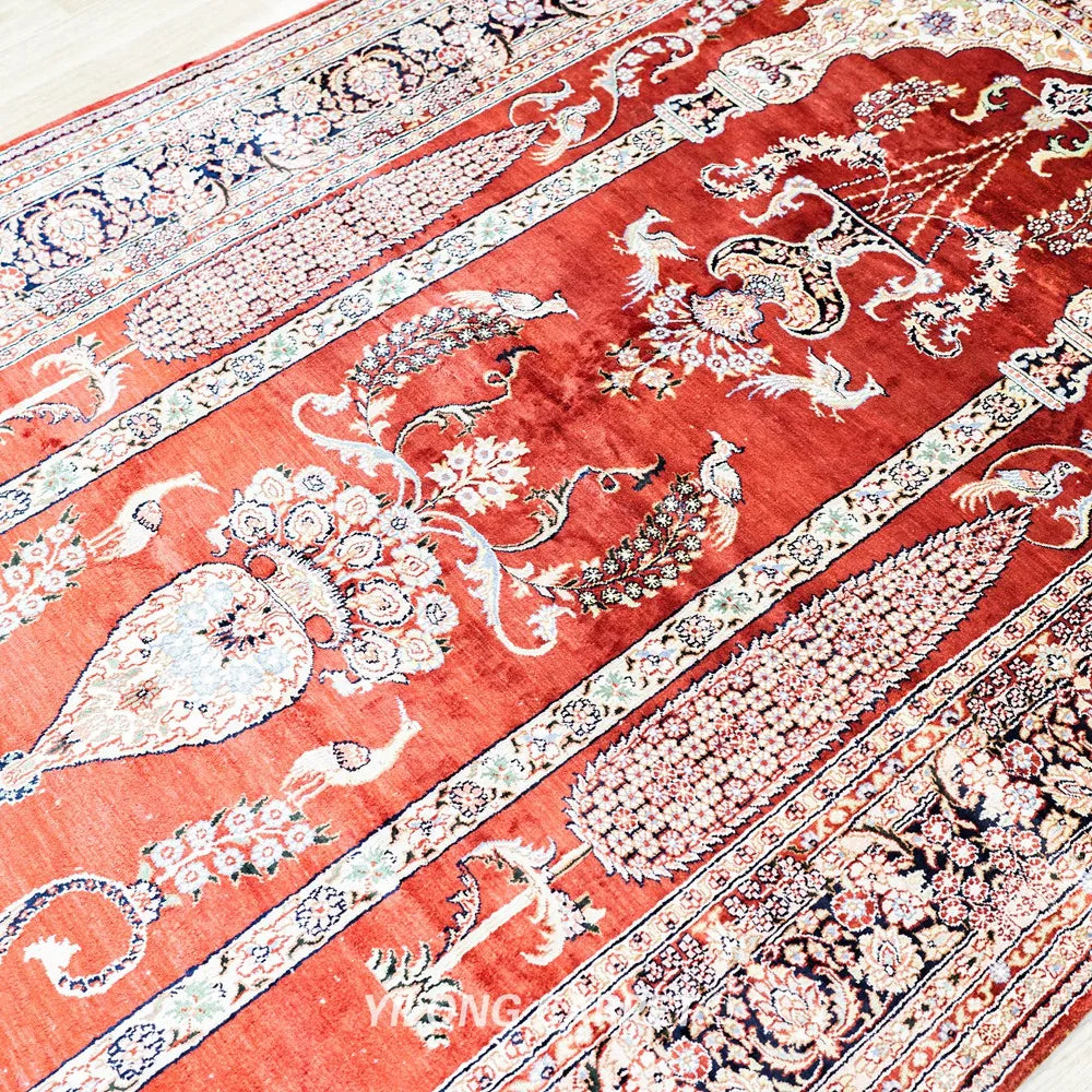 152x244cm Luxurious Living Room Decoration Silk Carpet Persian Handmade Red Best Oriental Rugs (ZW045M)
