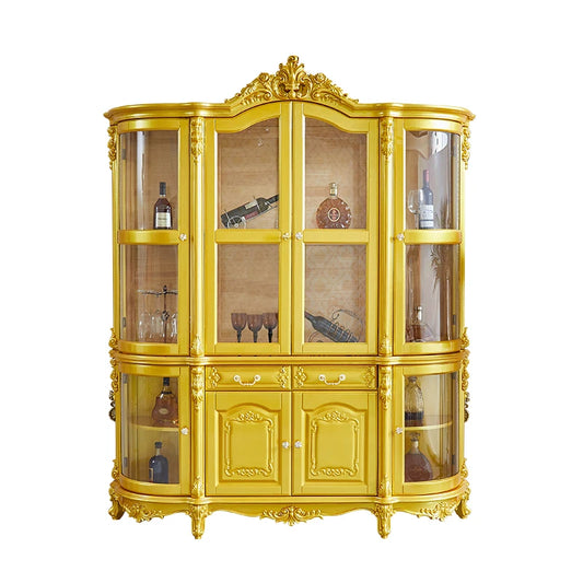 Wine cabinet solid wood four-door multifunctional locker arc high-grade villa decorative cabinet gold living room