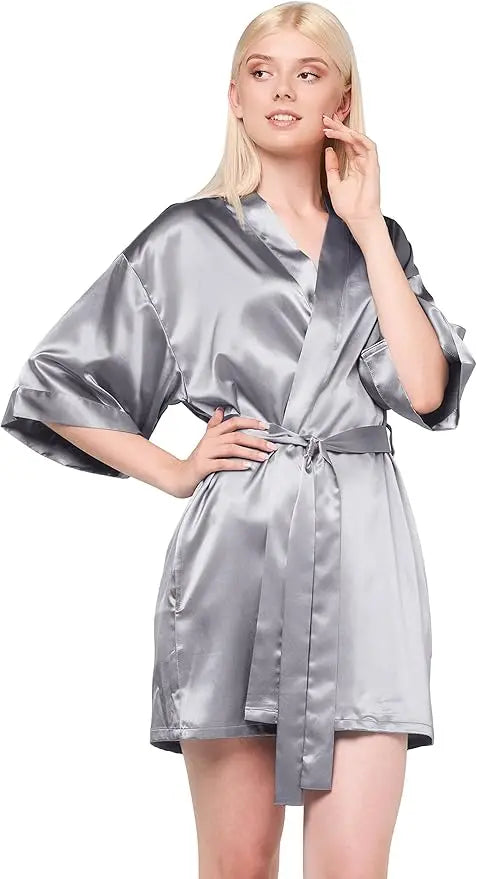 Pajamas women summer European and American ladies lace-up bathrobe sexy morning gown home dress can wear ice silk robe