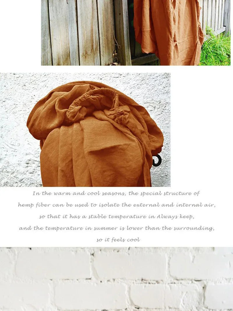 100% Linen Fitted Bed Sheet Mattress Cover Natural Washed French Flax Soft Natural Breathable Deep Pockets Farmhouse Bedding