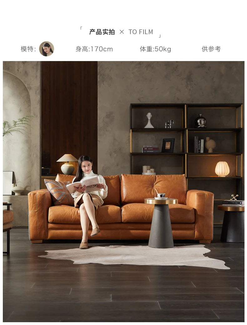 YY Post-Modern Simple Retro Oil Wax Skin Full Leather Sofa Living Room Sofa