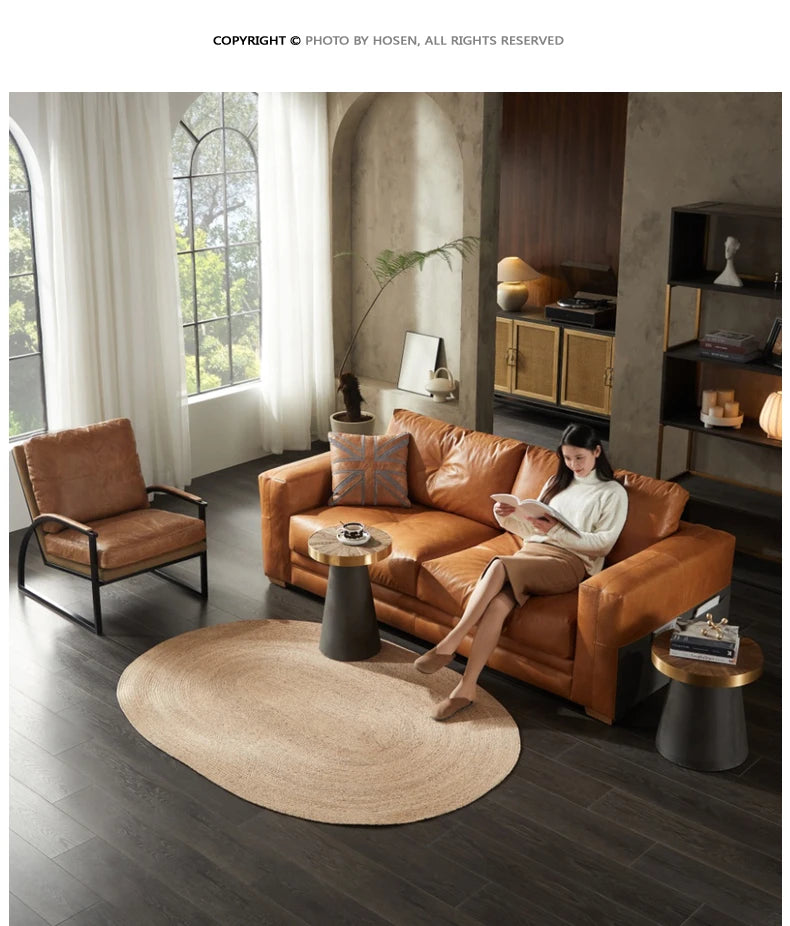 YY Post-Modern Simple Retro Oil Wax Skin Full Leather Sofa Living Room Sofa