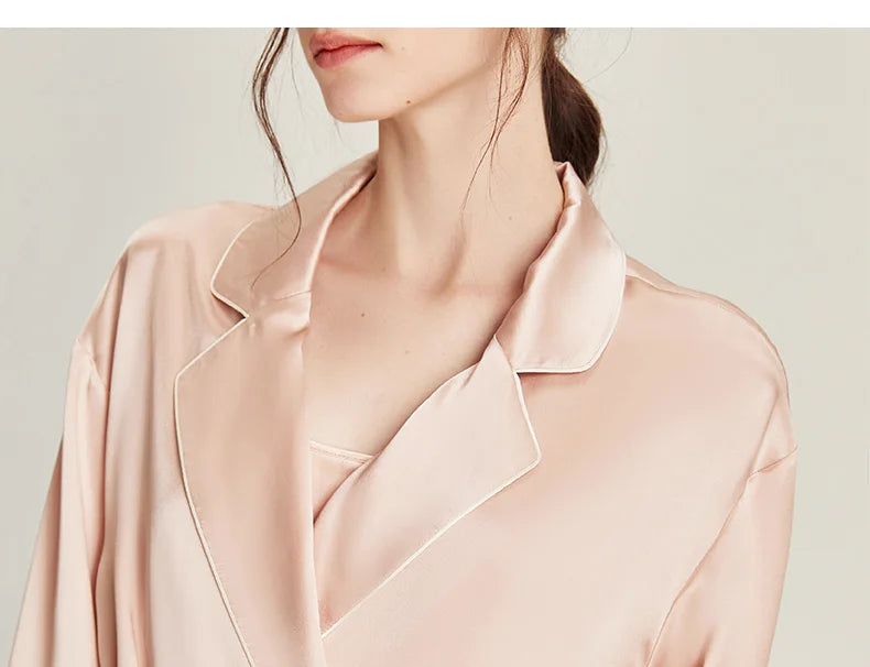 BirdTree 6A 19MM 100%Real Silk Satin Night Robe, Women Notched Neck Sash, Elegant Simple Pajama Robe, 2024 Spring Fall P469122QM