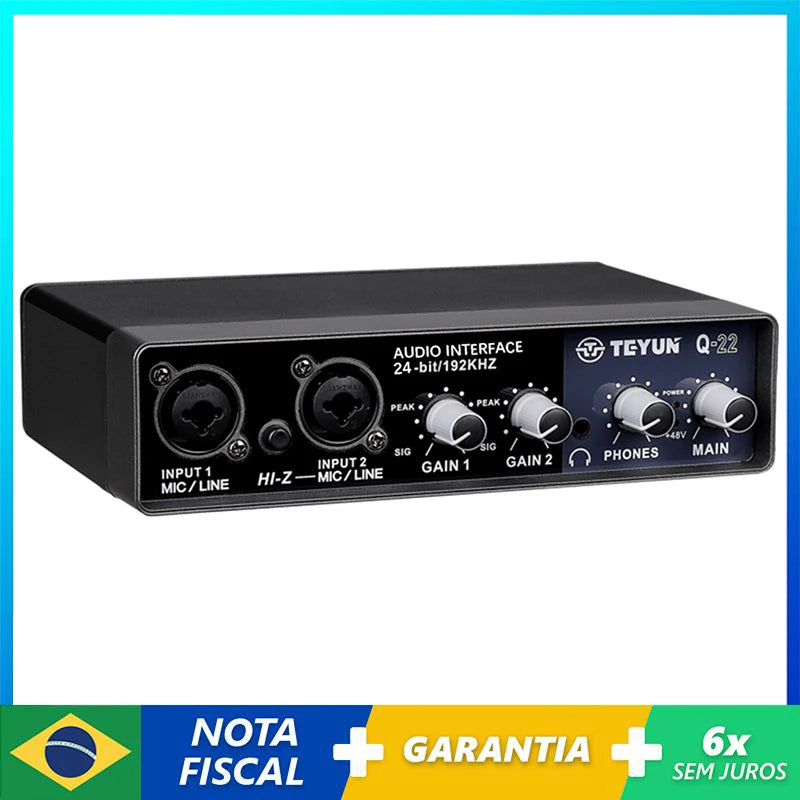 TEYUN Q-22 Audio Interface Sound Card With Monitoring Electric Guitar Live Recording Professional Sound Card For Studio Singing