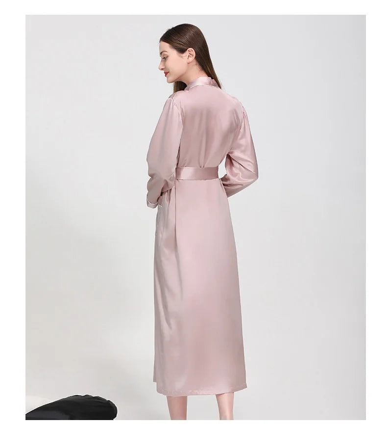 19Momme 100% Mulberry Silk Bridal Robe Soft Night Gown Belt Long Sleeve Luxury Dressing Gown Wedding Bathrobes Pure Silk Robe