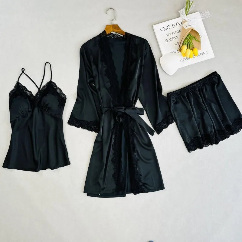 Wedding Bridesmaid Team Pajamas Set Lace Patchwork Home Clothes Ice Silk Pyjamas Suit Women Sleepwear Sexy Cami Top&pants