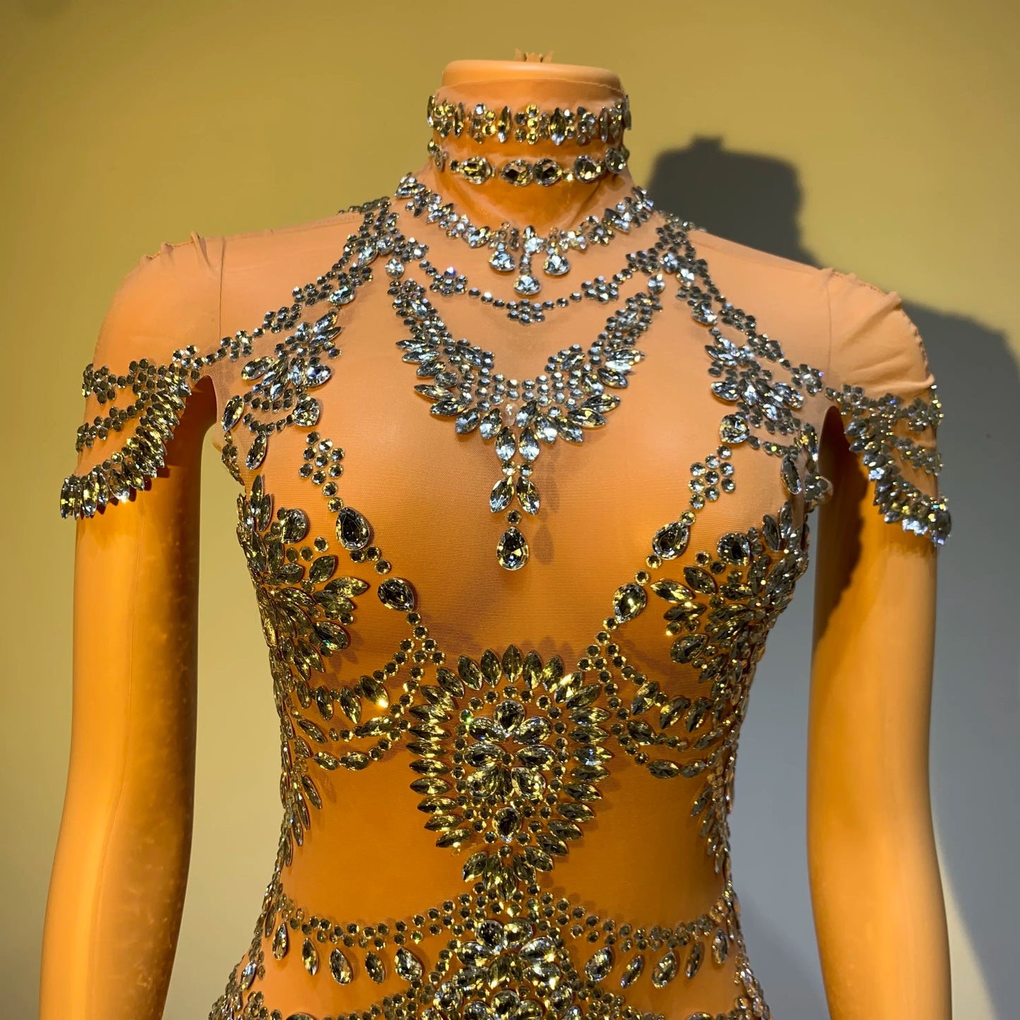 Sparkly Rhinestones Bodysuit Women 2024 Sexy Mesh Transparent Dance Outfit Performance Costume Singer Party Club Show Stage Wear