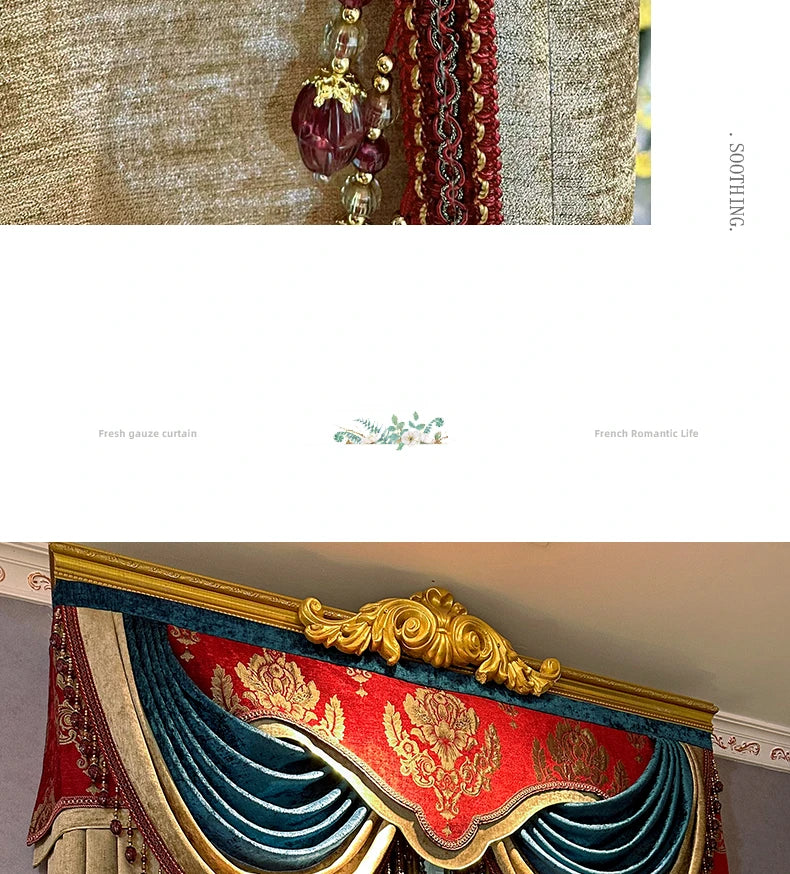 Red Gilded Jacquard Thickened Chenille Patched Curtains for Living Room Bedroom French Window Villa Customization Valance