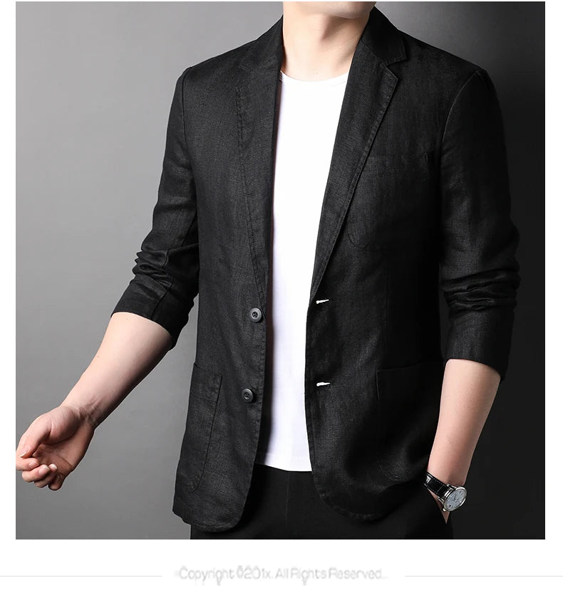 Spring Summer 2024 new high-quality men's fashion handsome linen suit Thin men's coat fabric composition 100% linen  blazer
