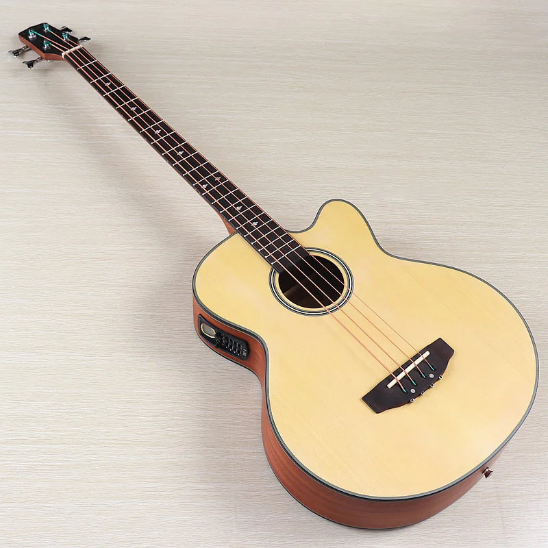Acoustic Electric Bass Guitar 4 String High Gloss Acoustic Bass 43 Inch Natural Color Black Color Cutaway Bass Guitar with EQ