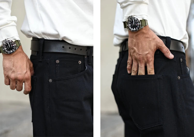 Sauce Zhan SZ6601-BL Mens Jeans Black Jeans Double-sided Dyeing Sanforized Selvedge Denim Jeans  16 Oz Regular Fit