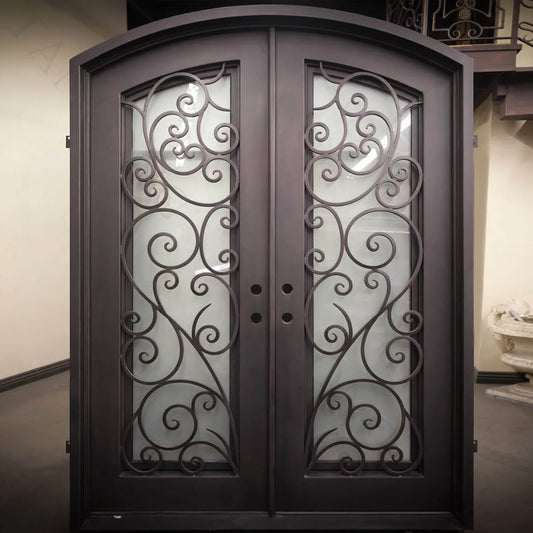 Wrought iron double door main iron glass door designer outside wrought iron door