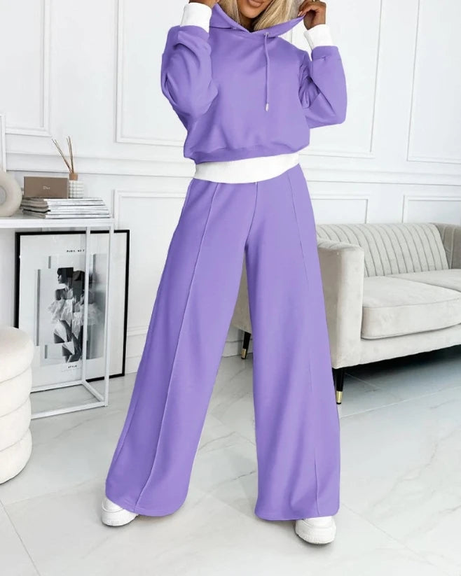 2 piece sets women outfit 2025 new in matching sets Fake Two Piece Hoodie pullover & Wide Leg Pant Set Casual Sports Pants Set