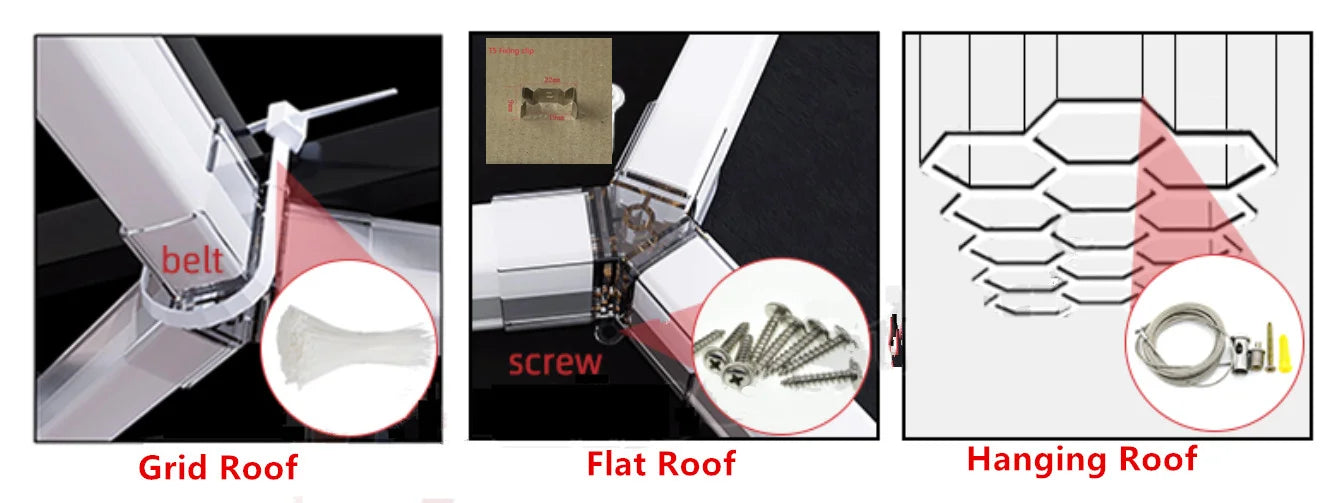 2.41*3.5M with Outline Hexagon Led Garage Lamp Inspection Hexagon Panel Light for Ceiling Wall Detailing Studio Poshing Workshop