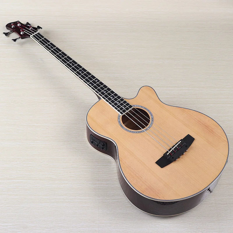 Acoustic Electric Bass Guitar 4 String High Gloss Acoustic Bass 43 Inch Natural Color Black Color Cutaway Bass Guitar with EQ