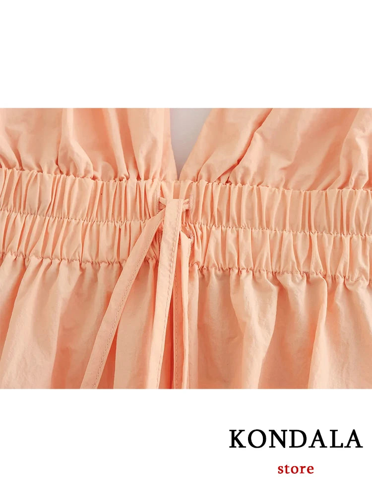 KONDALA Sexy Deep V Neck Loose Long Dress Women Sleeveless Backless Elastic Nylon Dress Fashion 2023 Summer Holiday Dress