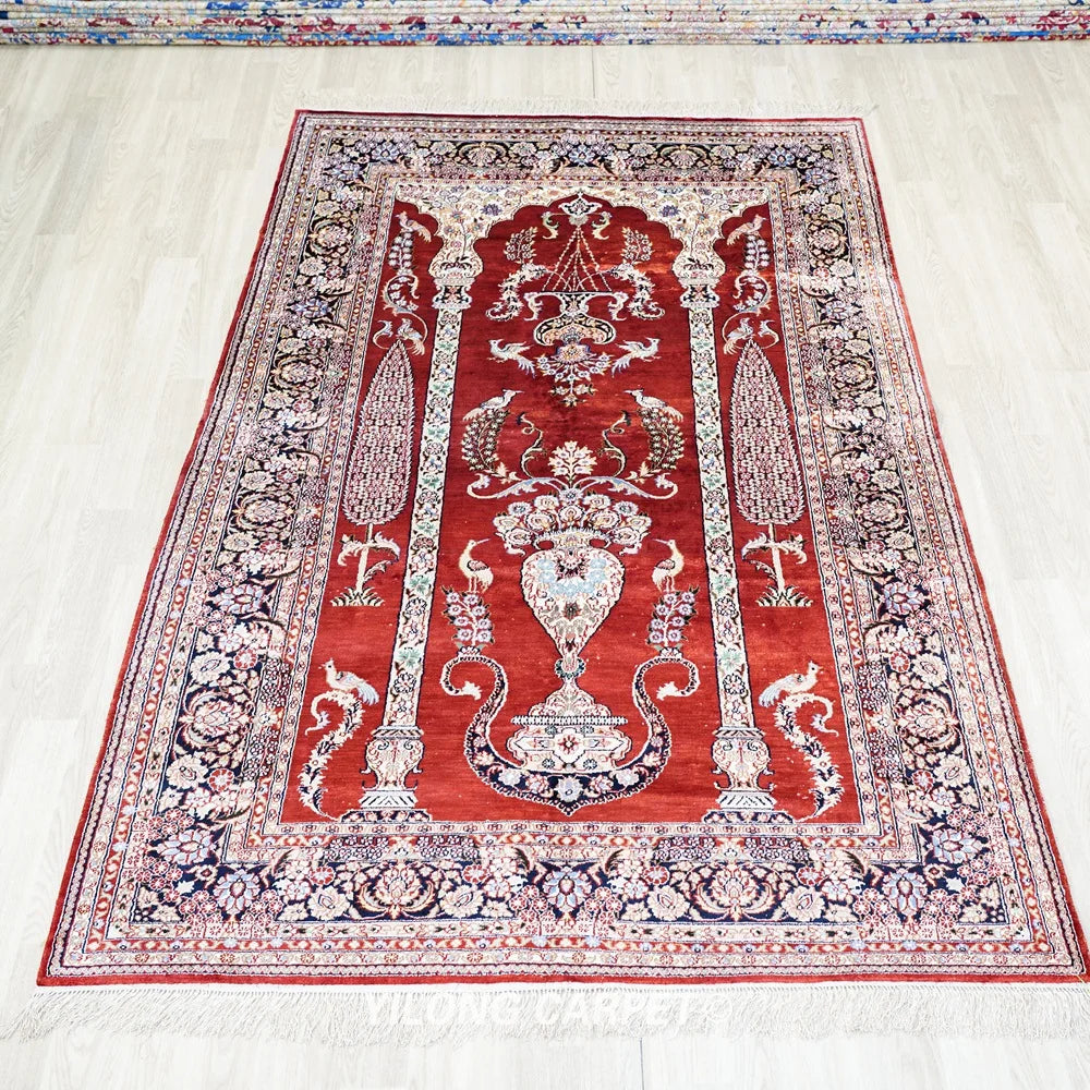152x244cm Luxurious Living Room Decoration Silk Carpet Persian Handmade Red Best Oriental Rugs (ZW045M)