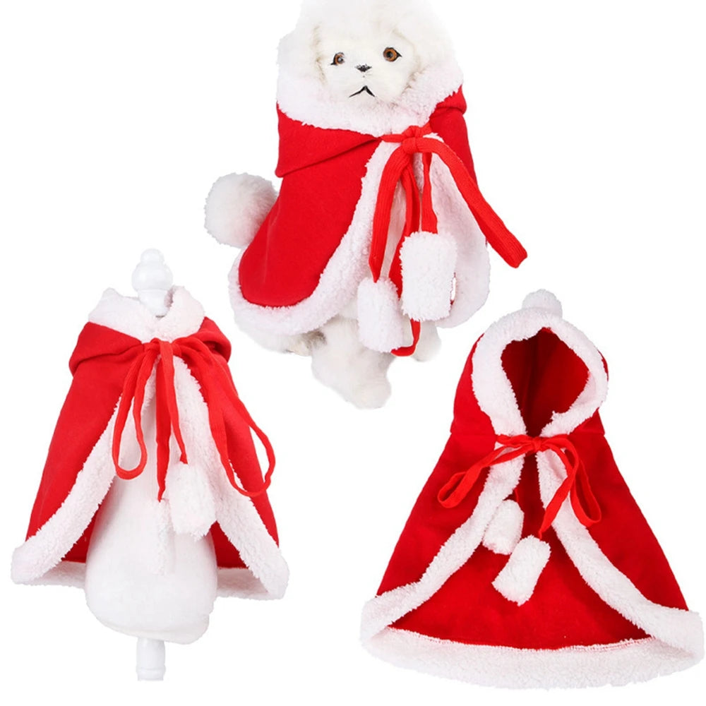Winter Cat Costume Santa Cosplay Funny Transformed Cat Dog Pet Christmas Cape Dress Up Clothes Red Scarf Cloak Props Decoration