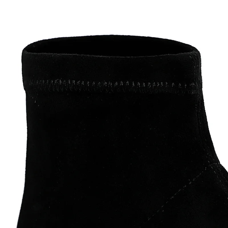 Woman Ankle Length Flock Boots Women Fashion Pointed Toe High Heel Shoes Winter Ankle Boots Ladies Shoes 1718-2